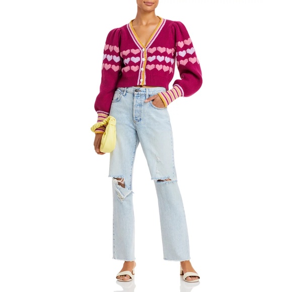 LoveShackFancy Buena Heart Print Cropped Cardigan in Warm Heart - Picture 11 of 16